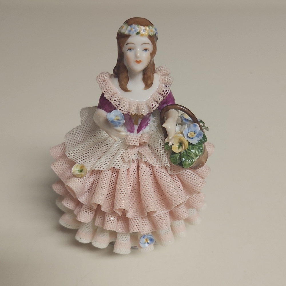 Porcelain Figurine with Pink Dress and Floral Details